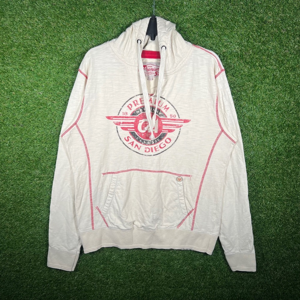 Premium 51 Mens San Diego Graphic Hoodie Cream Red Contrast Stitch Large
